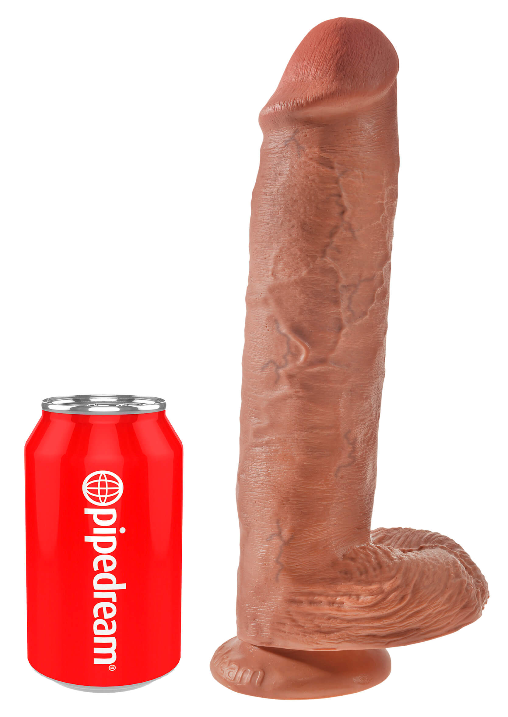 King Cock 11 - veľké upínacie dildo na semenníky (28 cm) - tmavé prírodné