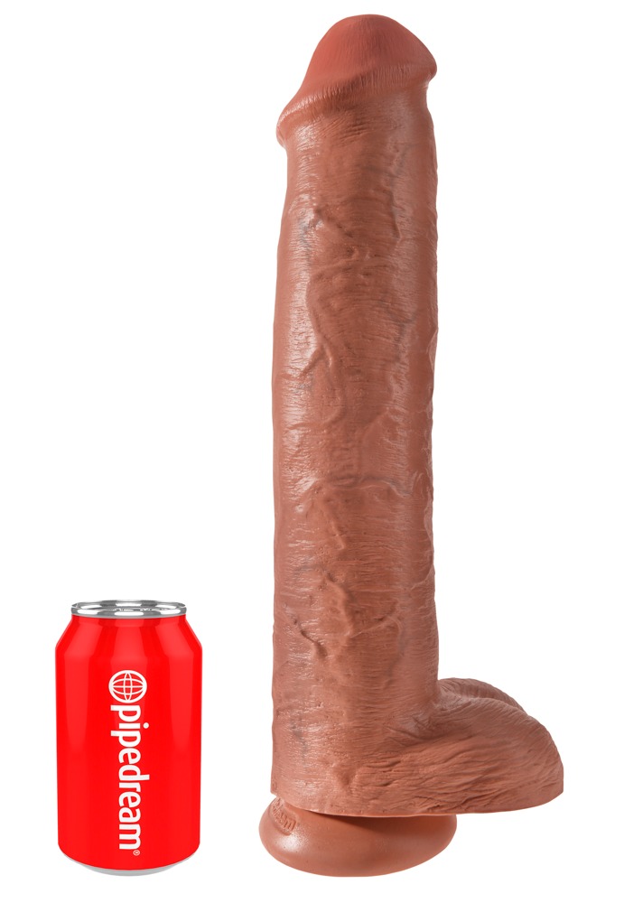 King Cock 15 - gigantické dildo so svorkami na semenníky (38 cm) - tmavé prírodné