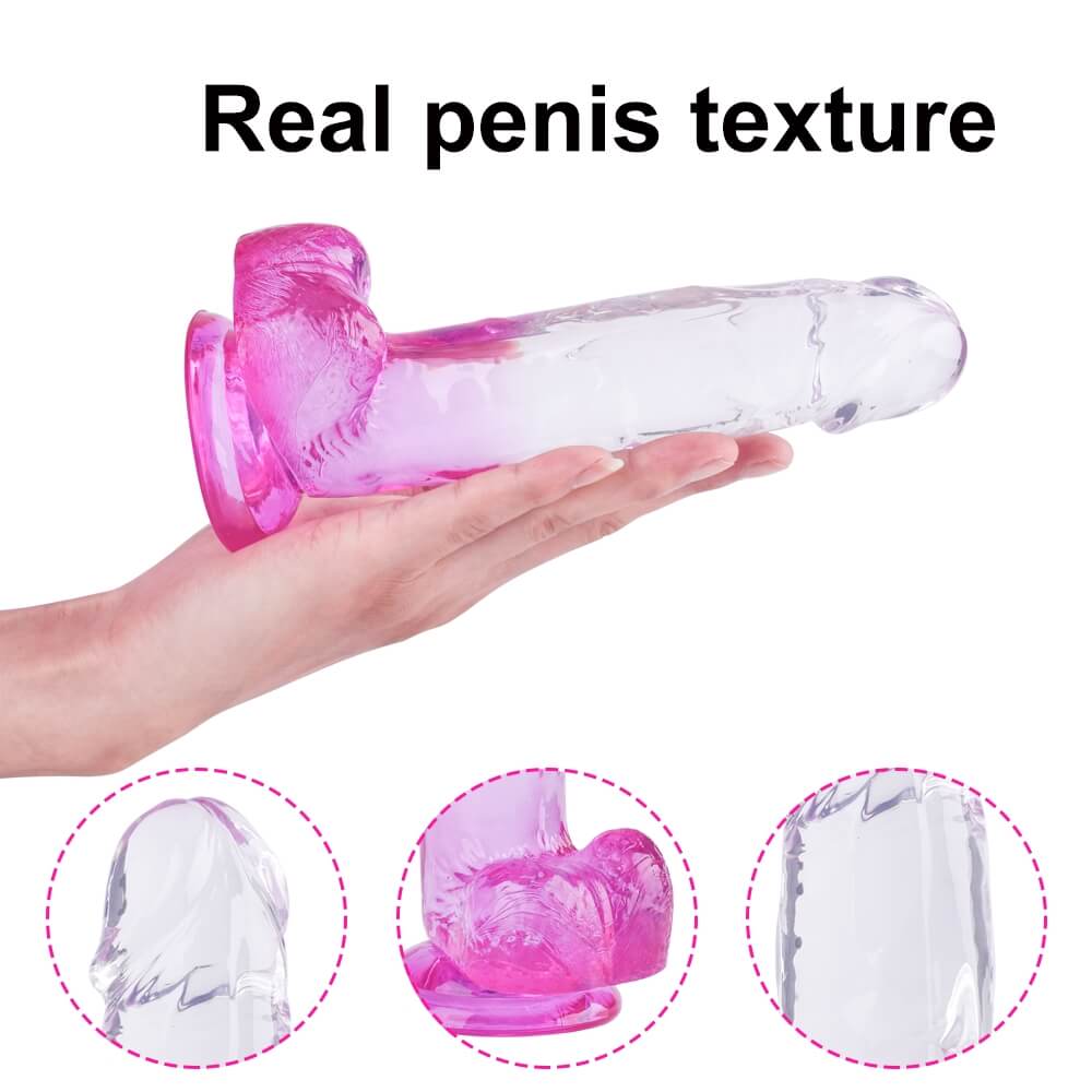 Sunfo - upínacie dildo s realistickými semenníkmi - 22 cm (priesvitné fialové)