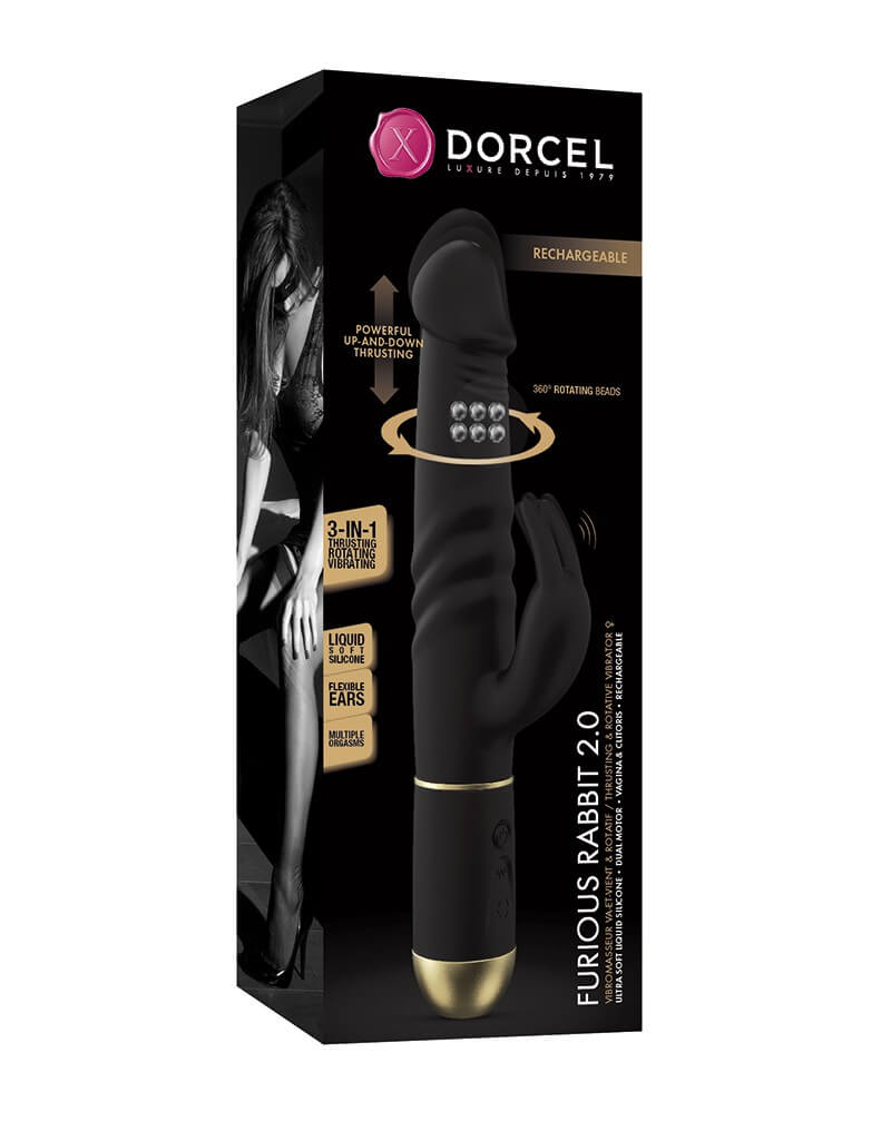 Dorcel Furious Rabbit 2.0 - nabíjací vibrátor s ramenom na klitoris (čierny)