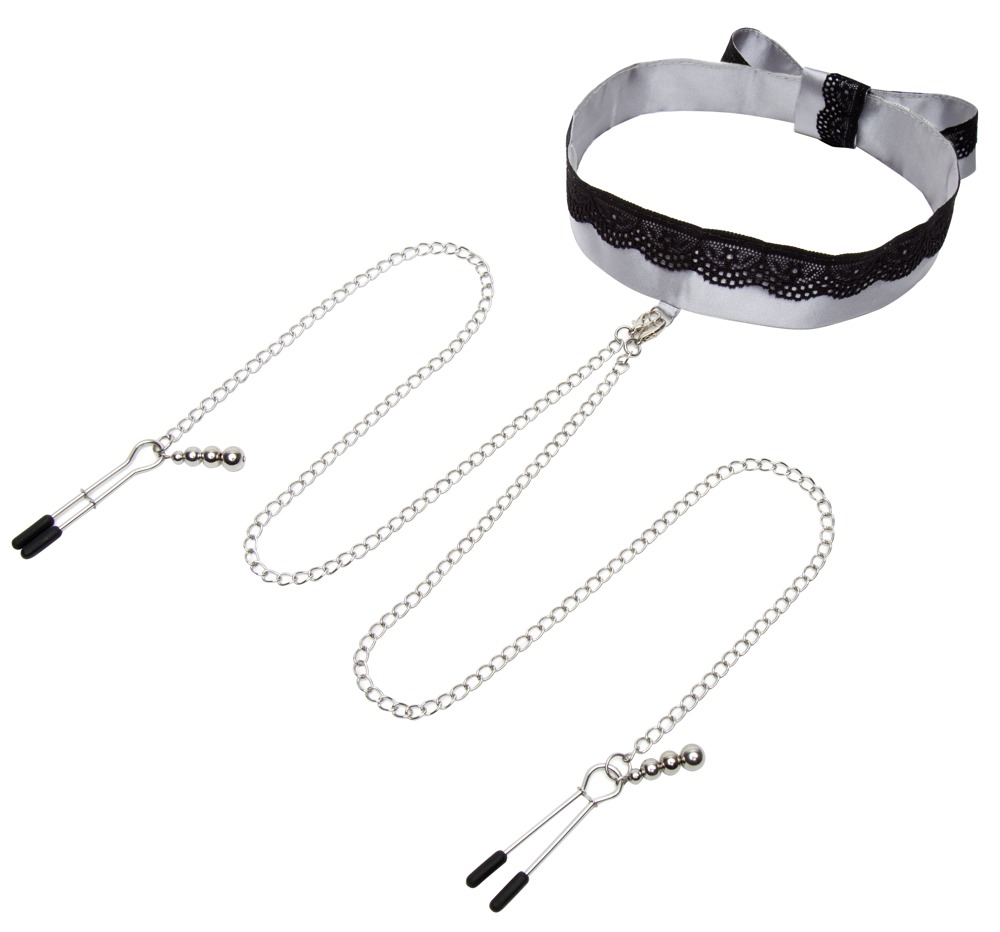 Fifty shades of grey - klipy na bradavky s obojkom (čierno-strieborné)