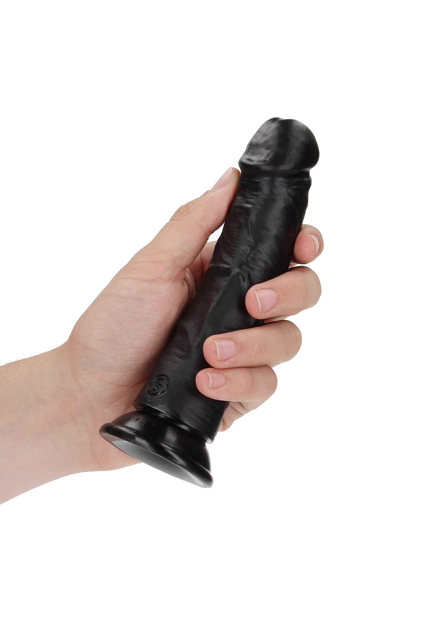 RealRock Curved - zakrivené realistické dildo s lepivými nožičkami - 15,5 cm (čierne)