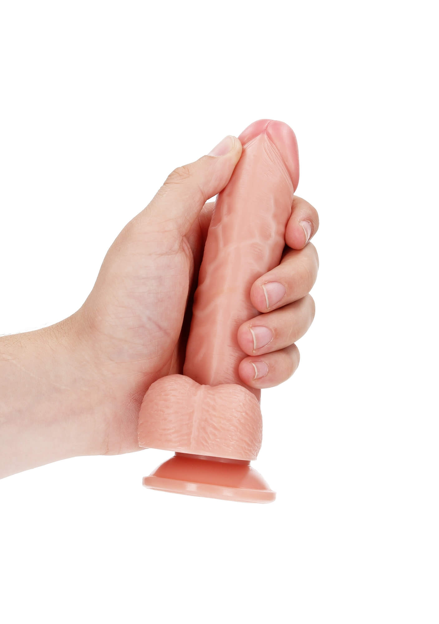 RealRock Curved - realistické dildo so svorkami a semenníkmi - 15,5 cm (prírodné)