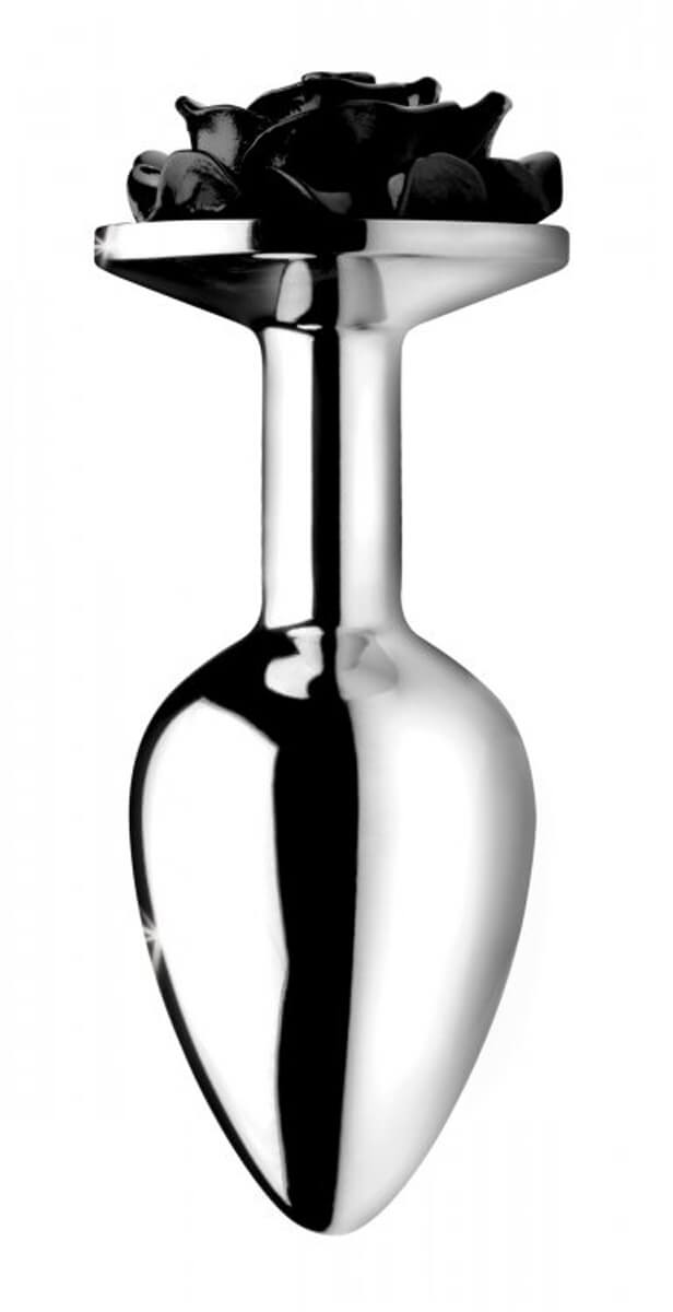 Booty Sparks Black Rose - 79g-ové hliníkové análne dildo (strieborno-čierne)